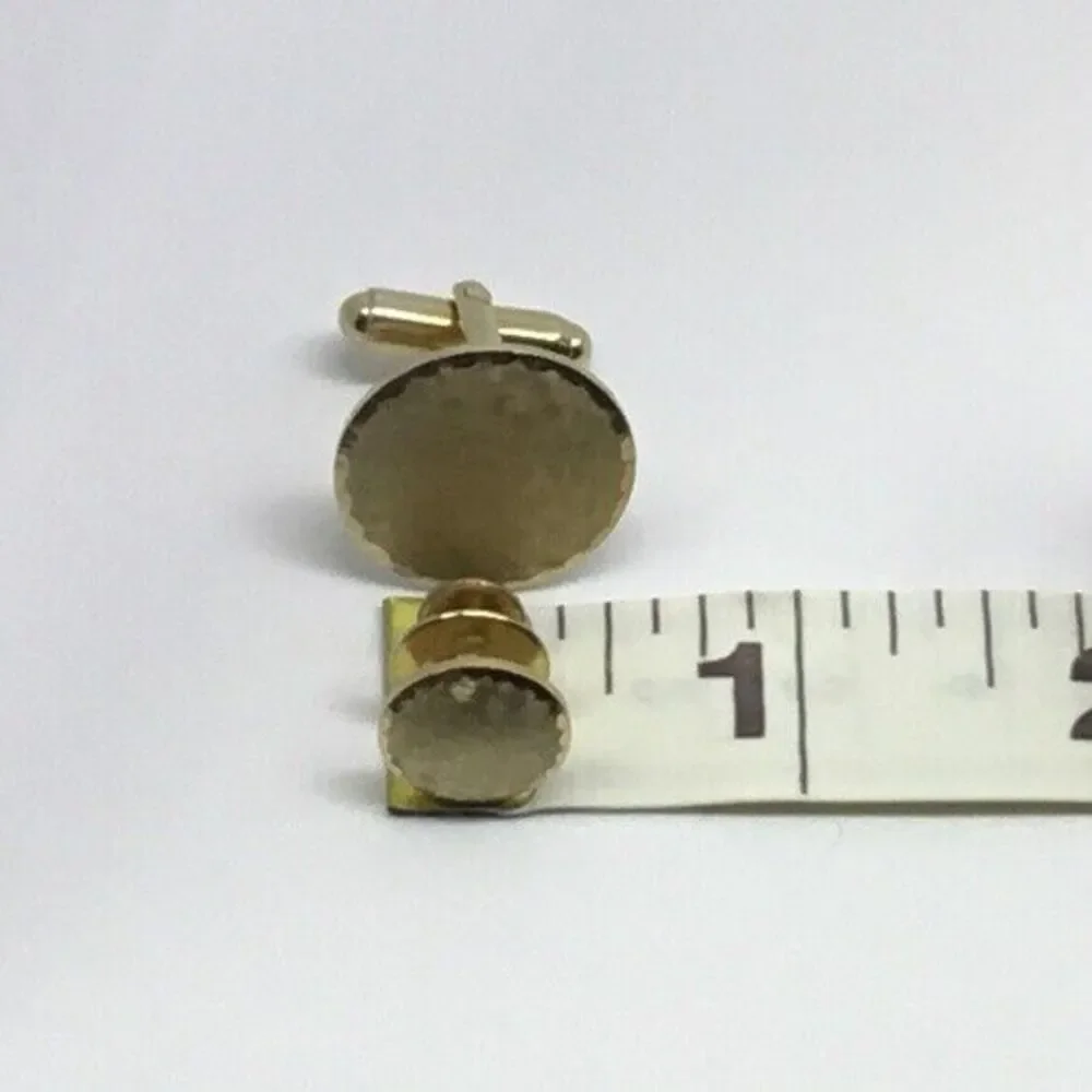 Vintage Cufflinks‎ and Tie Tack Set Men’s MCM Geometric Round Gold Tone